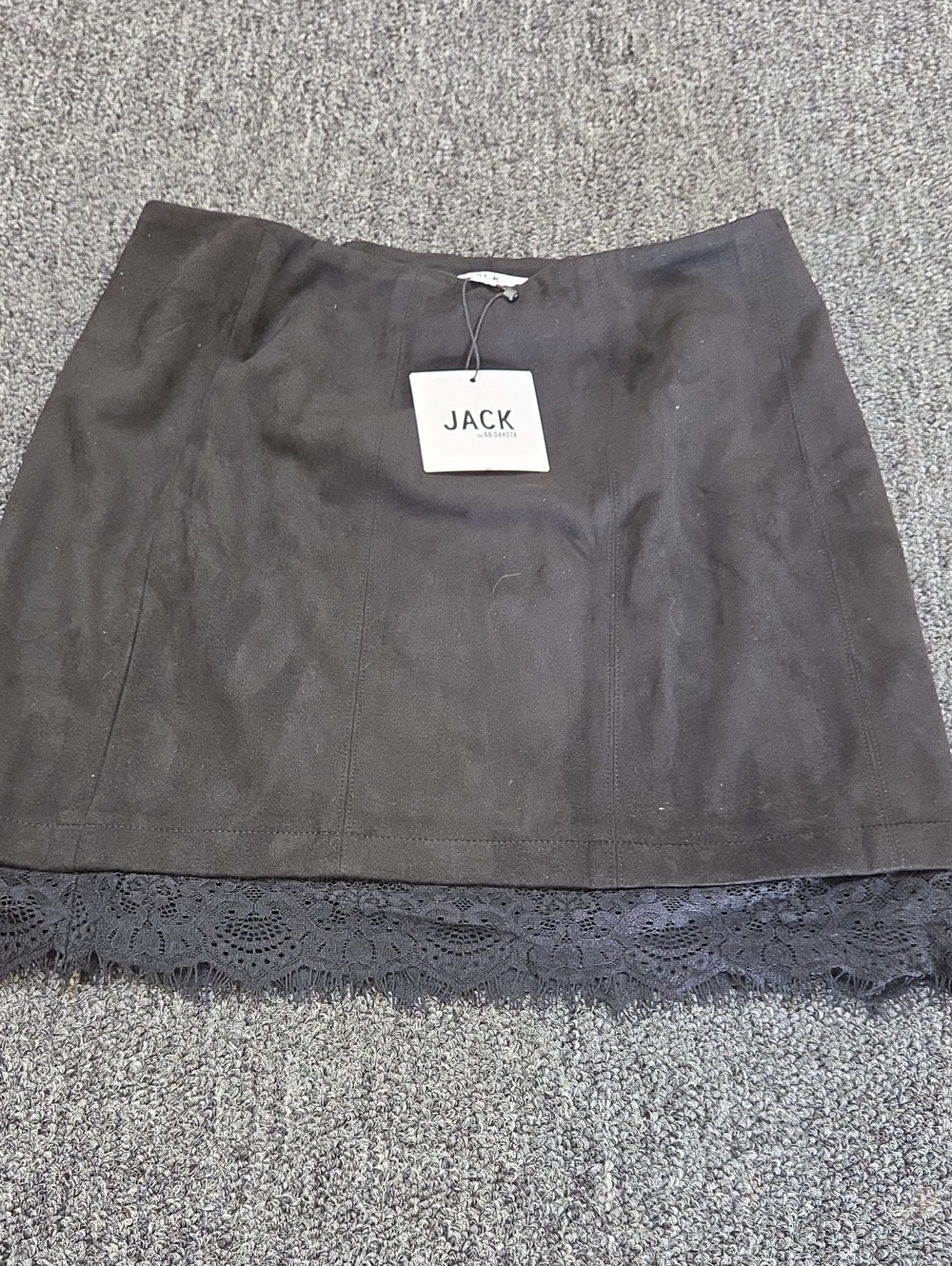 (#5C) Jack by BB Dakota Black Asymmetrical Lace-Trim Mini Skirt